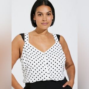 TORRID Studio Crepe de Chine Lace Trim Button Front Tank Polka Dot Size 1